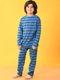 ANTHRILO - Blue Turquoise Striped Full Sleeves Boys Pyjama (Set of 2)