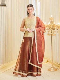 MOKOSH - Women Butter Yellow Embroidered Silk Lehenga Choli with Dupatta