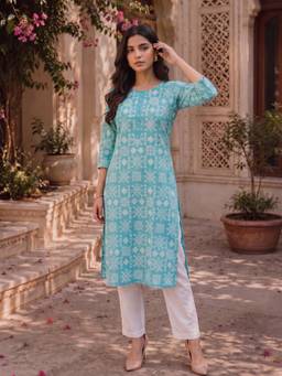 Rangita - Women Printed Blue Kurta