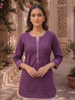 Rangita - Women Mauve Embroidered Kurti