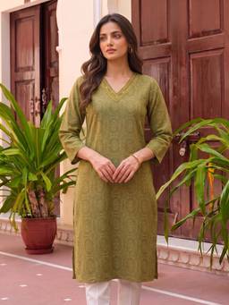 Rangita - Olive Women Printed Kurta
