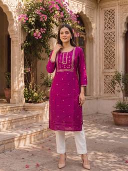 Rangita - Women Pink Embroidered Kurta