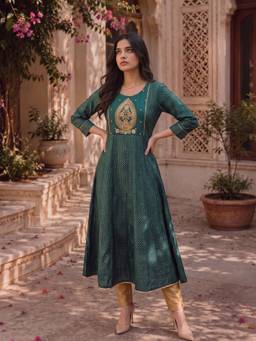 Rangita - Women Green Embroidered Kurta