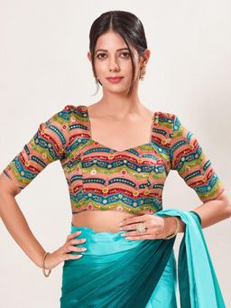 VAMAS - THE DESIGNER BLOUSES - Women's Blue Silk Padded Saree Blouse