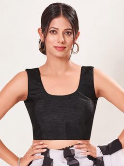 VAMAS - THE DESIGNER BLOUSES - Women's Black Dupion-Silk Padded Sleeveless Saree Blouse