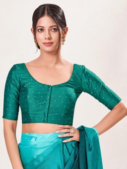 VAMAS - THE DESIGNER BLOUSES - Women's Green Tafeta Silk Padded Front Open Saree Blouse