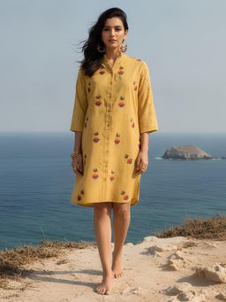 Dora Dori - Pineaaple Embroidered Cotton With Schiffli Sleeve Dress