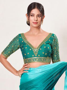 VAMAS - THE DESIGNER BLOUSES - Women's Green Raw Silk Padded Saree Blouse