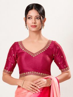 VAMAS - THE DESIGNER BLOUSES - Women's Magenta Silk Padded Saree Blouse