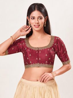 VAMAS - THE DESIGNER BLOUSES - Women's Maroon Mulbury Silk Padded Saree Blouse