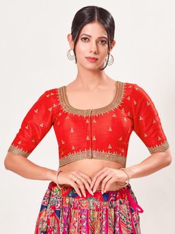 VAMAS - THE DESIGNER BLOUSES - Women's Red Mulbury Silk Padded Front Open Saree Blouse