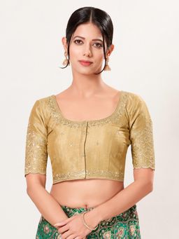 VAMAS - THE DESIGNER BLOUSES - Women's Beige Mulbury Silk Padded Front Open Saree Blouse