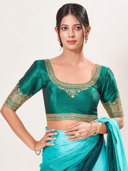 VAMAS - THE DESIGNER BLOUSES - Women's Green Mulbury Silk Padded Saree Blouse