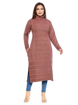 KNITZY - Women Wollen Brown Textured Kurta