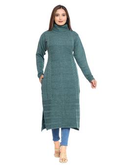 KNITZY - Women Wollen Green Textured Kurta