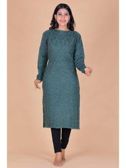 KNITZY - Wollen Green Textured Kurta