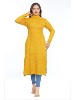 KNITZY - Women Wollen Yellow Textured Kurta