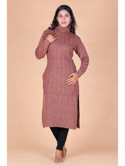 KNITZY - Wollen Brown High Neck Kurta