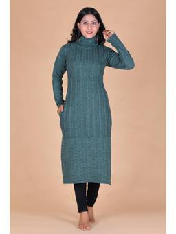 KNITZY - Wollen Green High Neck Kurta