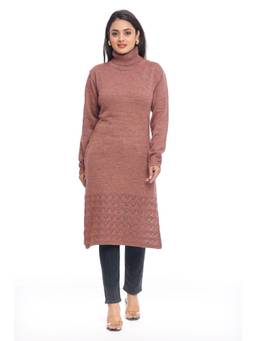 KNITZY - Wollen Brown High Neck Textured Kurta