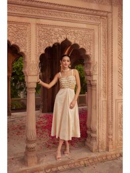 SILCHIC - Women Ghazal Embellished and Sleeveless Dupion Silk Waistcut Dress