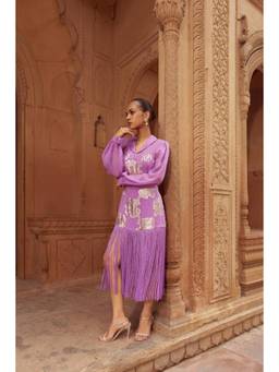 SILCHIC - Women Mastani Foil Georgette and Organza Floral Embroidered Midi Dress