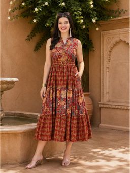 DECKEDUP - Rust Women Floral Escape Dress