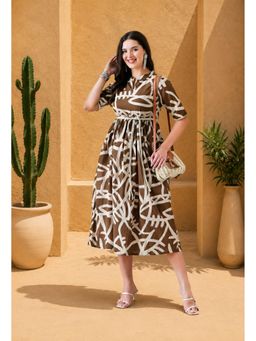 DECKEDUP - Brown Women Abstract Boho Dress