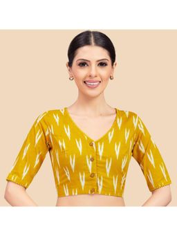 Studio Shringaar - Women's Readymade Yellow Cotton Block Printed Saree Blouse