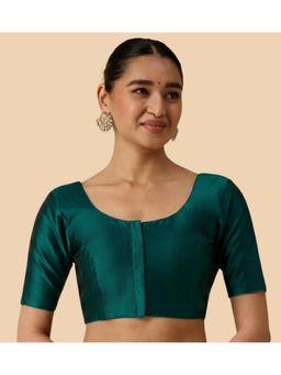 Studio Shringaar - Women's Green Basic Polyester Taffeta Silky Readymade Saree Blouse