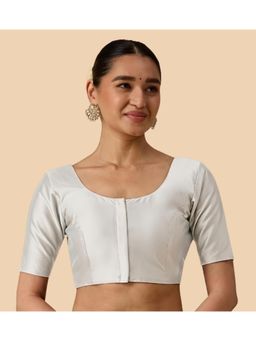 Studio Shringaar - Women's White Basic Polyester Taffeta Silky Readymade Saree Blouse