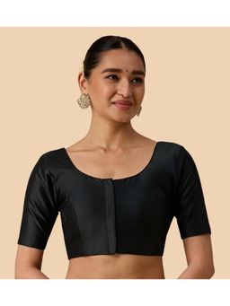 Studio Shringaar - Women's Black Basic Polyester Taffeta Silky Readymade Saree Blouse