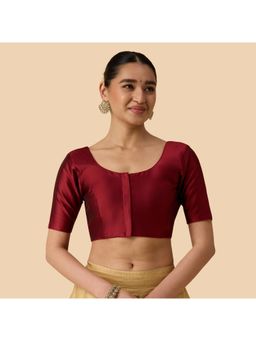 Studio Shringaar - Women's Maroon Basic Polyester Taffeta Silky Readymade Saree Blouse
