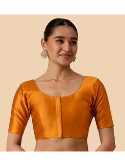 Studio Shringaar - Women's Yellow Basic Polyester Taffeta Silky Readymade Saree Blouse