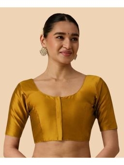 Studio Shringaar - Women's Mustard Basic Polyester Taffeta Silky Readymade Saree Blouse