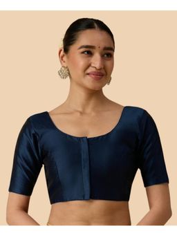 Studio Shringaar - Women's Navy Blue Basic Polyester Taffeta Silky Readymade Saree Blouse