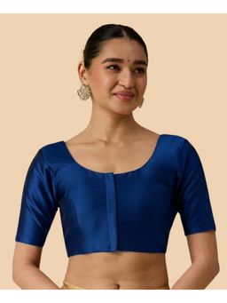 Studio Shringaar - Women's Blue Basic Polyester Taffeta Silky Readymade Saree Blouse