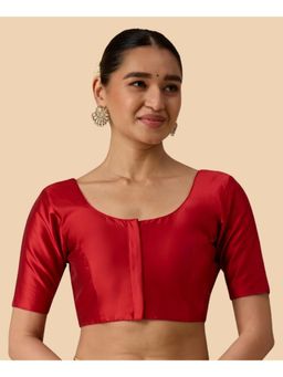 Studio Shringaar - Women's Red Basic Polyester Taffeta Silky Readymade Saree Blouse