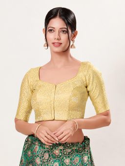 VAMAS - THE DESIGNER BLOUSES - Women's Gold Brocade Padded Front Open Saree Blouse