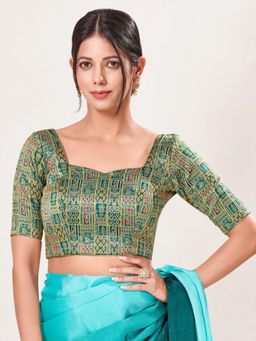 VAMAS - THE DESIGNER BLOUSES - Women's Green Brocade Padded Saree Blouse