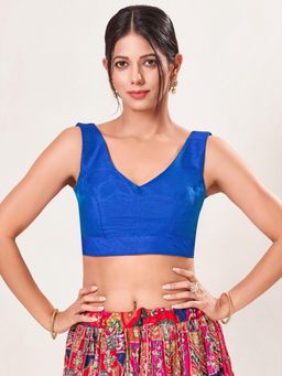 VAMAS - THE DESIGNER BLOUSES - Women's Blue Mulbury Silk Padded Sleeveless Saree Blouse