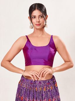 VAMAS - THE DESIGNER BLOUSES - Women's Purple Brocade Padded Sleeveless Saree Blouse