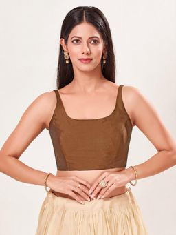 VAMAS - THE DESIGNER BLOUSES - Women's Brown Brocade Padded Saree Blouse