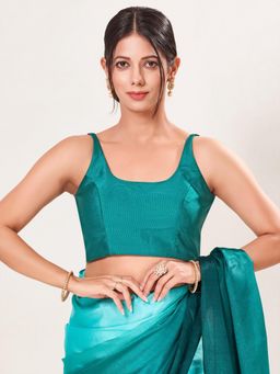VAMAS - THE DESIGNER BLOUSES - Women's Green Brocade Padded Saree Blouse