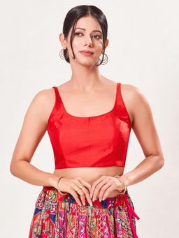VAMAS - THE DESIGNER BLOUSES - Women's Red Brocade Padded Sleeveless Saree Blouse