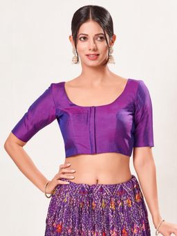 VAMAS - THE DESIGNER BLOUSES - Women's Purple Brocade Padded Front Open Saree Blouse