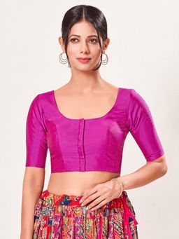 VAMAS - THE DESIGNER BLOUSES - Women's Magenta Brocade Padded Front Open Saree Blouse