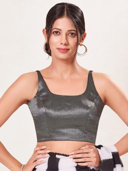 VAMAS - THE DESIGNER BLOUSES - Women's Black Jain Silk Padded Sleeveless Saree Blouse