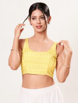 VAMAS - THE DESIGNER BLOUSES - Women's Yellow Shifli Padded Sleeveless Saree Blouse