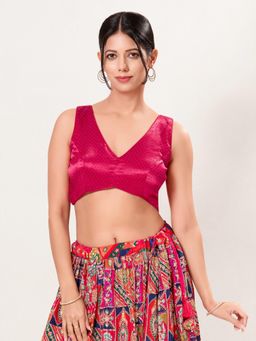 VAMAS - THE DESIGNER BLOUSES - Women's Pink Gaji-Silk Padded Front-Open Sleeveless Saree Blouse